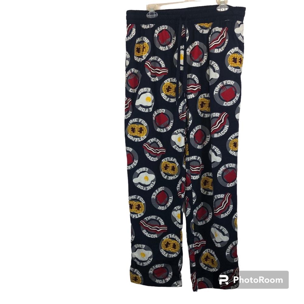 Falls Creek Breakfast‎ Coffee Bacon Waffles Eggs Tie Front Fleece PJ Bottoms L